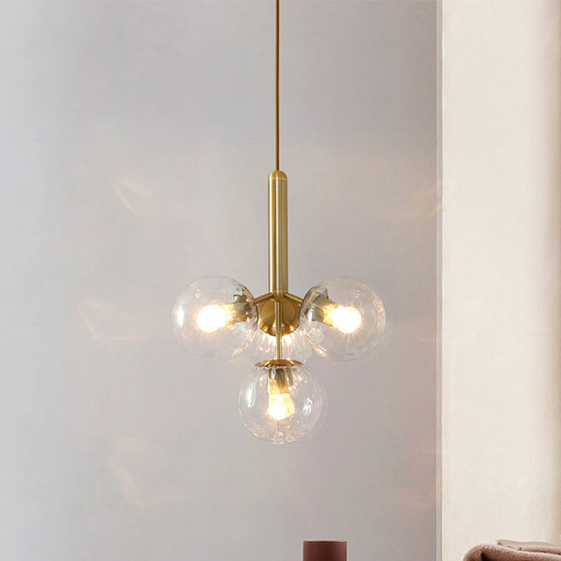 Globe Ceiling Chandelier Modernist Clear Water Glass 4 Heads Gold Pendant Light Fixture Gold Clearhalo 'Ceiling Lights' 'Chandeliers' 'Glass shade' 'Glass' 'Modern Chandeliers' 'Modern' Lighting' 512297