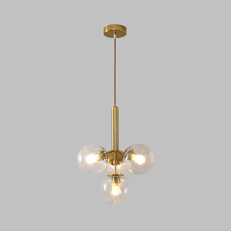 Globe Ceiling Chandelier Modernist Clear Water Glass 4 Heads Gold Pendant Light Fixture Clearhalo 'Ceiling Lights' 'Chandeliers' 'Glass shade' 'Glass' 'Modern Chandeliers' 'Modern' Lighting' 512300