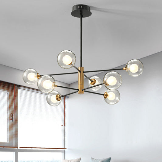 Ball Living Room Hanging Lighting Clear Glass 8-Light Modern Pendant Chandelier in Black and Gold with Sputnik Design Black Clearhalo 'Ceiling Lights' 'Chandeliers' 'Glass shade' 'Glass' 'Modern Chandeliers' 'Modern' Lighting' 512307