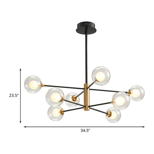 Ball Living Room Hanging Lighting Clear Glass 8-Light Modern Pendant Chandelier in Black and Gold with Sputnik Design Clearhalo 'Ceiling Lights' 'Chandeliers' 'Glass shade' 'Glass' 'Modern Chandeliers' 'Modern' Lighting' 512311