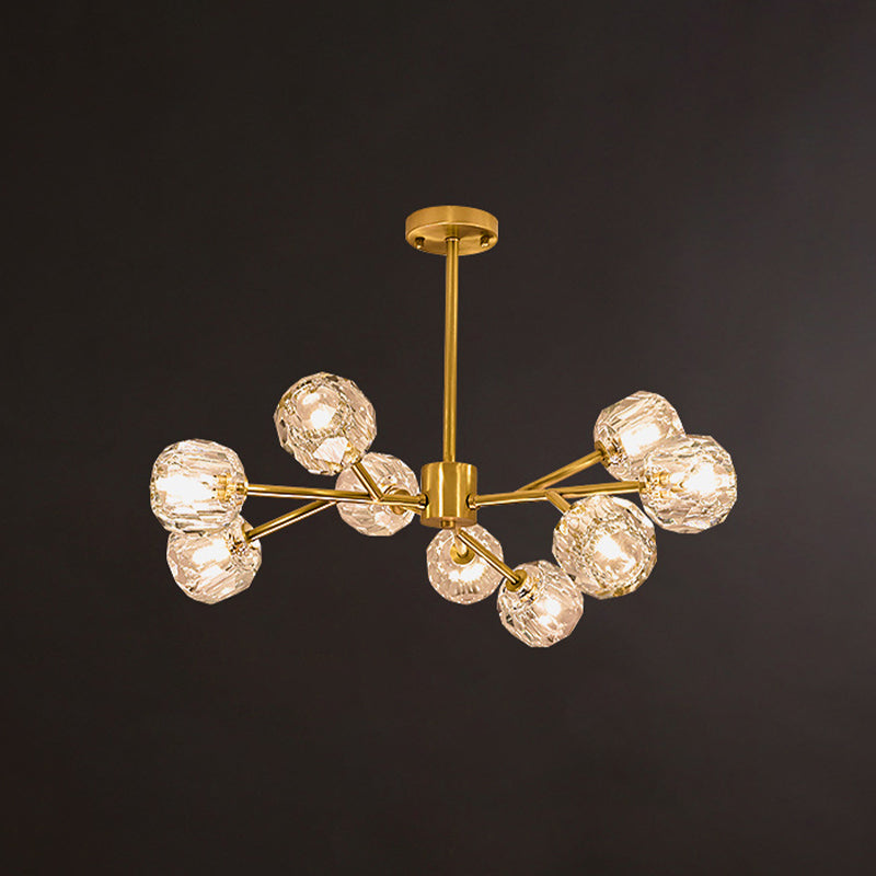 Crystal Global Hanging Chandelier Modernism 9-Light Brass Branch Ceiling Pendant Lamp Clearhalo 'Ceiling Lights' 'Chandeliers' 'Glass shade' 'Glass' 'Modern Chandeliers' 'Modern' Lighting' 512315