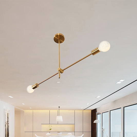 Brass Linear Hanging Light Kit Post Modern 2-Bulb Metallic Chandelier Pendant Lamp for Living Room Brass Clearhalo 'Ceiling Lights' 'Chandeliers' 'Glass shade' 'Glass' 'Modern Chandeliers' 'Modern' Lighting' 512337