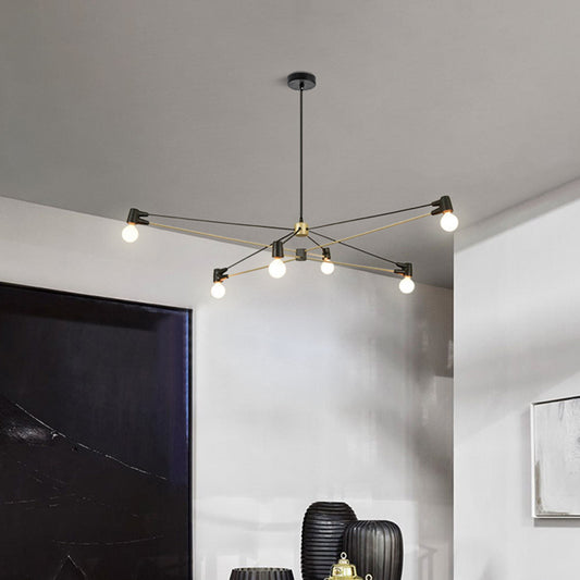 Minimalist Crossing Line Hanging Lighting Metallic 6-Bulb Living Room Chandelier Lamp Fixture in Black Black Clearhalo 'Ceiling Lights' 'Chandeliers' 'Glass shade' 'Glass' 'Modern Chandeliers' 'Modern' Lighting' 512352