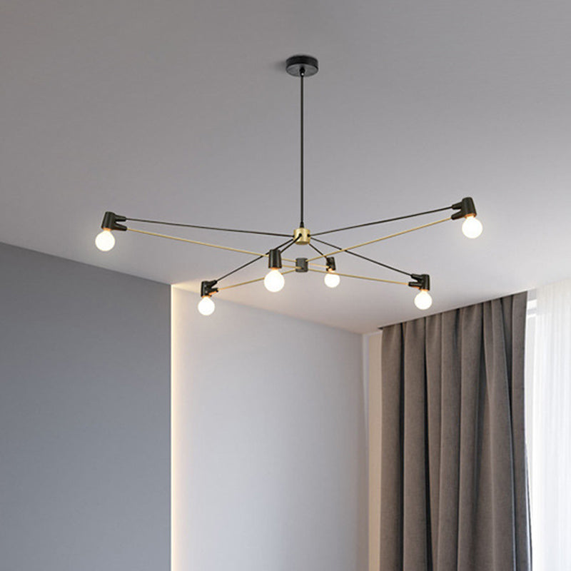 Minimalist Crossing Line Hanging Lighting Metallic 6-Bulb Living Room Chandelier Lamp Fixture in Black Clearhalo 'Ceiling Lights' 'Chandeliers' 'Glass shade' 'Glass' 'Modern Chandeliers' 'Modern' Lighting' 512353