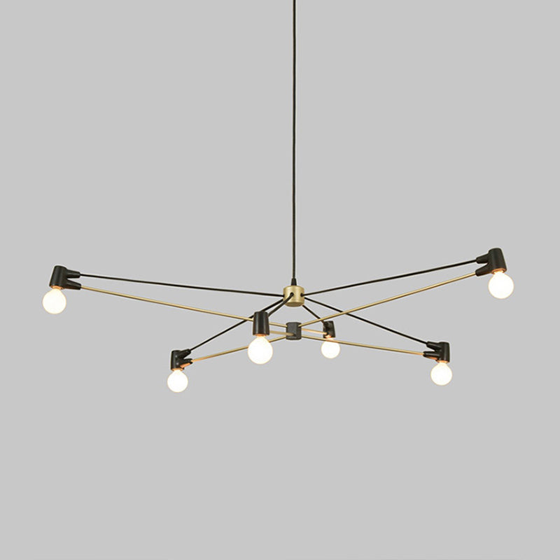 Minimalist Crossing Line Hanging Lighting Metallic 6-Bulb Living Room Chandelier Lamp Fixture in Black Clearhalo 'Ceiling Lights' 'Chandeliers' 'Glass shade' 'Glass' 'Modern Chandeliers' 'Modern' Lighting' 512355