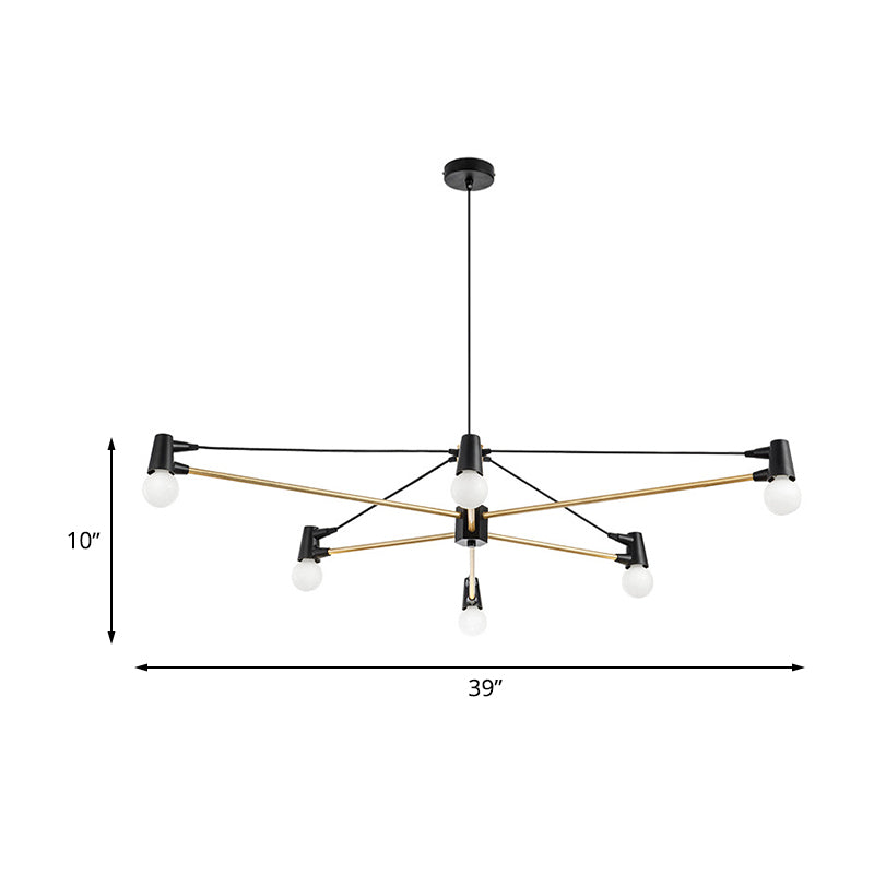 Minimalist Crossing Line Hanging Lighting Metallic 6-Bulb Living Room Chandelier Lamp Fixture in Black Clearhalo 'Ceiling Lights' 'Chandeliers' 'Glass shade' 'Glass' 'Modern Chandeliers' 'Modern' Lighting' 512356