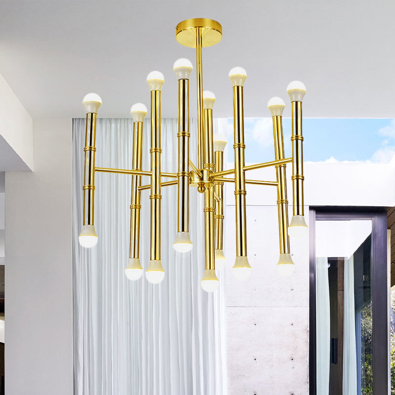 Modern Slim Tube Chandelier Metallic 18 Bulbs Living Room Radial Ceiling Pendant Light in Gold Gold Clearhalo 'Ceiling Lights' 'Chandeliers' 'Modern Chandeliers' 'Modern' Lighting' 512435