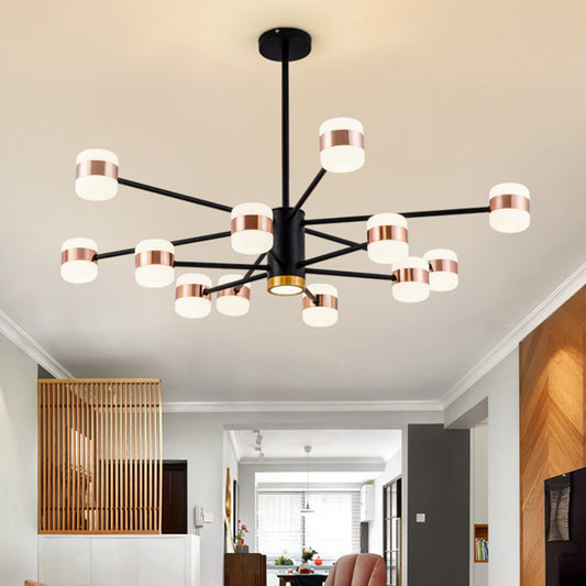 Iron 2-Layer Radial Chandelier Lighting Modern 12 Lights Black Pendant Lamp with Oval Acrylic Shade Black Clearhalo 'Ceiling Lights' 'Chandeliers' 'Modern Chandeliers' 'Modern' Lighting' 512500