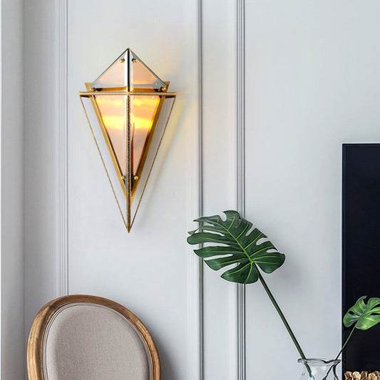 Triangle Wall Sconce Light Vintage Amber/Smoke Gray Glass 1 Light Corridor LED Wall Lamp with Iron Frame Amber Clearhalo 'Cast Iron' 'Glass' 'Industrial' 'Modern wall lights' 'Modern' 'Tiffany' 'Traditional wall lights' 'Wall Lamps & Sconces' 'Wall Lights' Lighting' 512539