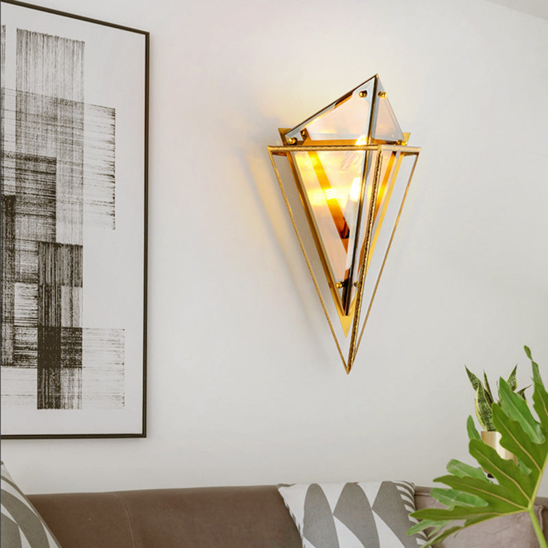 Triangle Wall Sconce Light Vintage Amber/Smoke Gray Glass 1 Light Corridor LED Wall Lamp with Iron Frame Clearhalo 'Cast Iron' 'Glass' 'Industrial' 'Modern wall lights' 'Modern' 'Tiffany' 'Traditional wall lights' 'Wall Lamps & Sconces' 'Wall Lights' Lighting' 512540