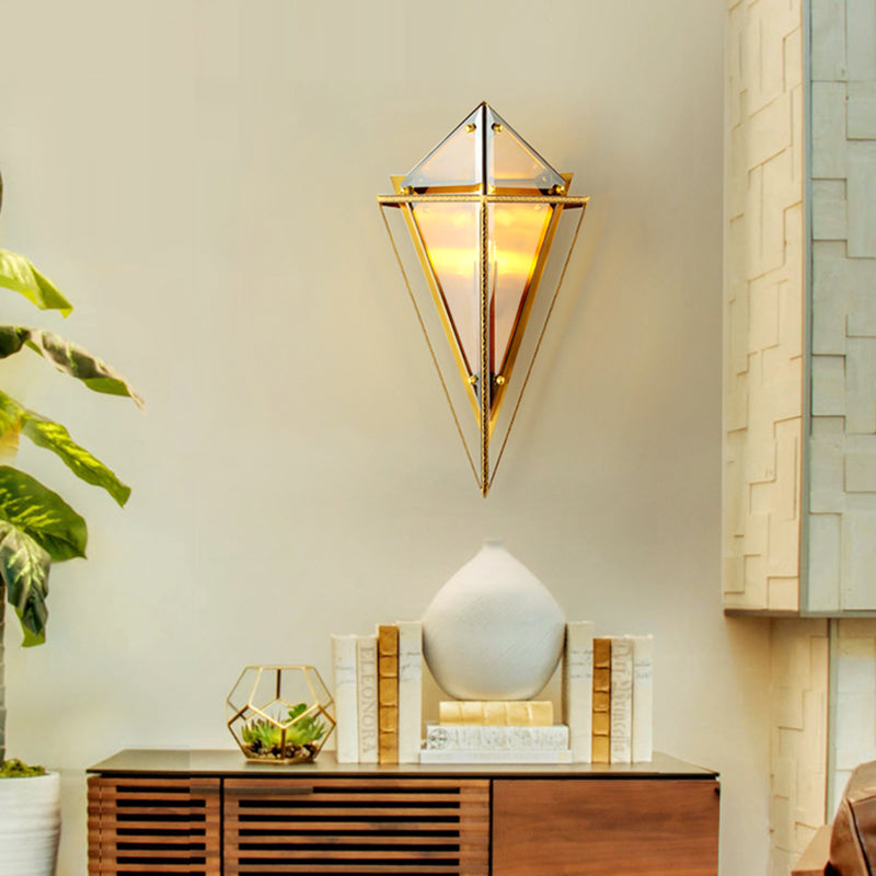 Triangle Wall Sconce Light Vintage Amber/Smoke Gray Glass 1 Light Corridor LED Wall Lamp with Iron Frame Clearhalo 'Cast Iron' 'Glass' 'Industrial' 'Modern wall lights' 'Modern' 'Tiffany' 'Traditional wall lights' 'Wall Lamps & Sconces' 'Wall Lights' Lighting' 512541
