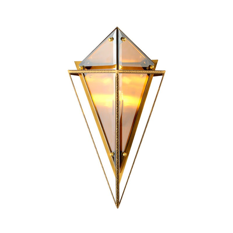 Triangle Wall Sconce Light Vintage Amber/Smoke Gray Glass 1 Light Corridor LED Wall Lamp with Iron Frame Clearhalo 'Cast Iron' 'Glass' 'Industrial' 'Modern wall lights' 'Modern' 'Tiffany' 'Traditional wall lights' 'Wall Lamps & Sconces' 'Wall Lights' Lighting' 512542