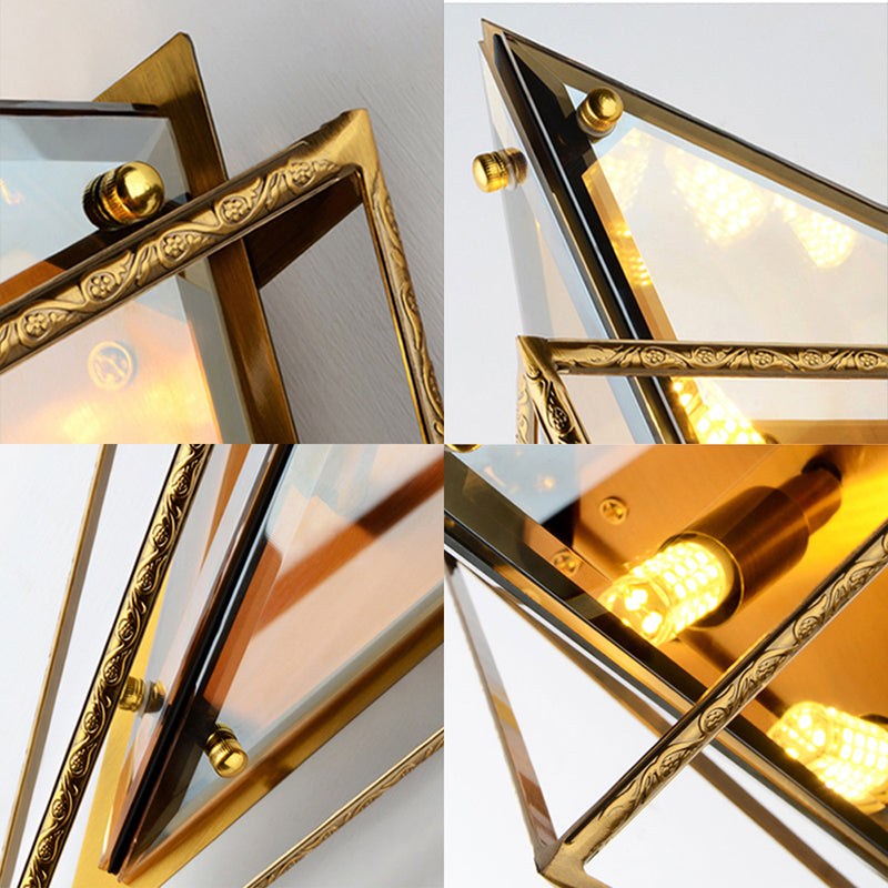 Triangle Wall Sconce Light Vintage Amber/Smoke Gray Glass 1 Light Corridor LED Wall Lamp with Iron Frame Clearhalo 'Cast Iron' 'Glass' 'Industrial' 'Modern wall lights' 'Modern' 'Tiffany' 'Traditional wall lights' 'Wall Lamps & Sconces' 'Wall Lights' Lighting' 512543