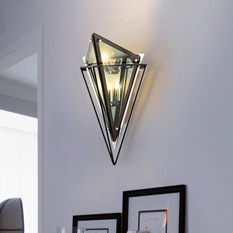 Triangle Wall Sconce Light Vintage Amber/Smoke Gray Glass 1 Light Corridor LED Wall Lamp with Iron Frame Clearhalo 'Cast Iron' 'Glass' 'Industrial' 'Modern wall lights' 'Modern' 'Tiffany' 'Traditional wall lights' 'Wall Lamps & Sconces' 'Wall Lights' Lighting' 512545