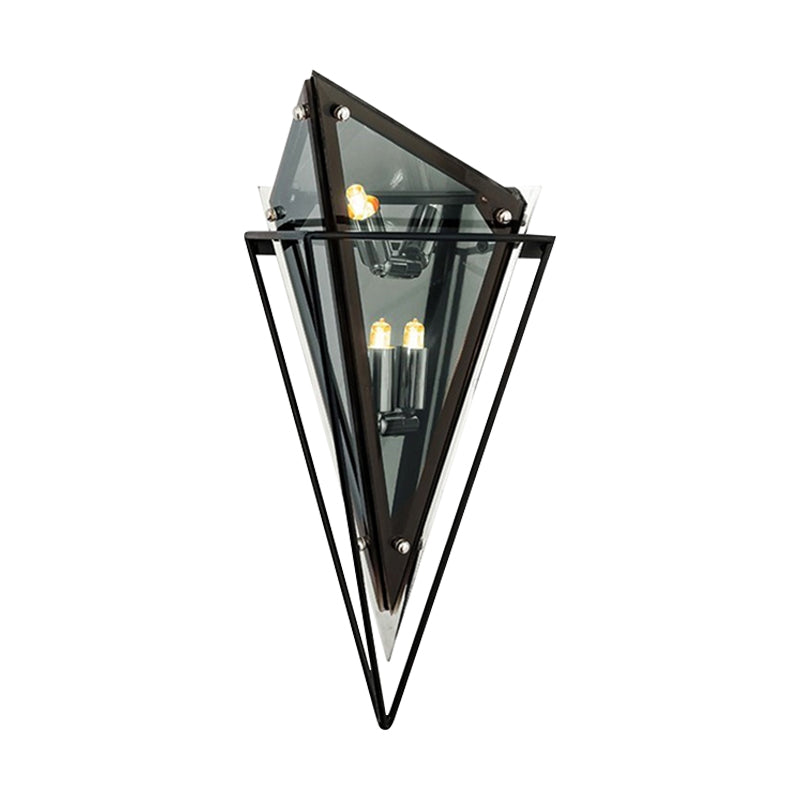 Triangle Wall Sconce Light Vintage Amber/Smoke Gray Glass 1 Light Corridor LED Wall Lamp with Iron Frame Clearhalo 'Cast Iron' 'Glass' 'Industrial' 'Modern wall lights' 'Modern' 'Tiffany' 'Traditional wall lights' 'Wall Lamps & Sconces' 'Wall Lights' Lighting' 512546