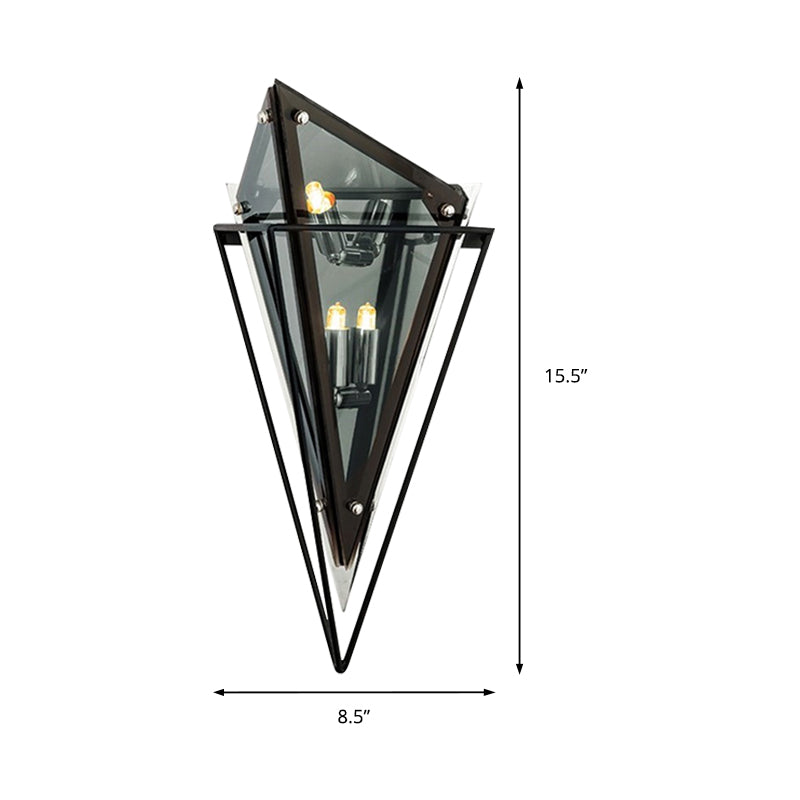 Triangle Wall Sconce Light Vintage Amber/Smoke Gray Glass 1 Light Corridor LED Wall Lamp with Iron Frame Clearhalo 'Cast Iron' 'Glass' 'Industrial' 'Modern wall lights' 'Modern' 'Tiffany' 'Traditional wall lights' 'Wall Lamps & Sconces' 'Wall Lights' Lighting' 512547