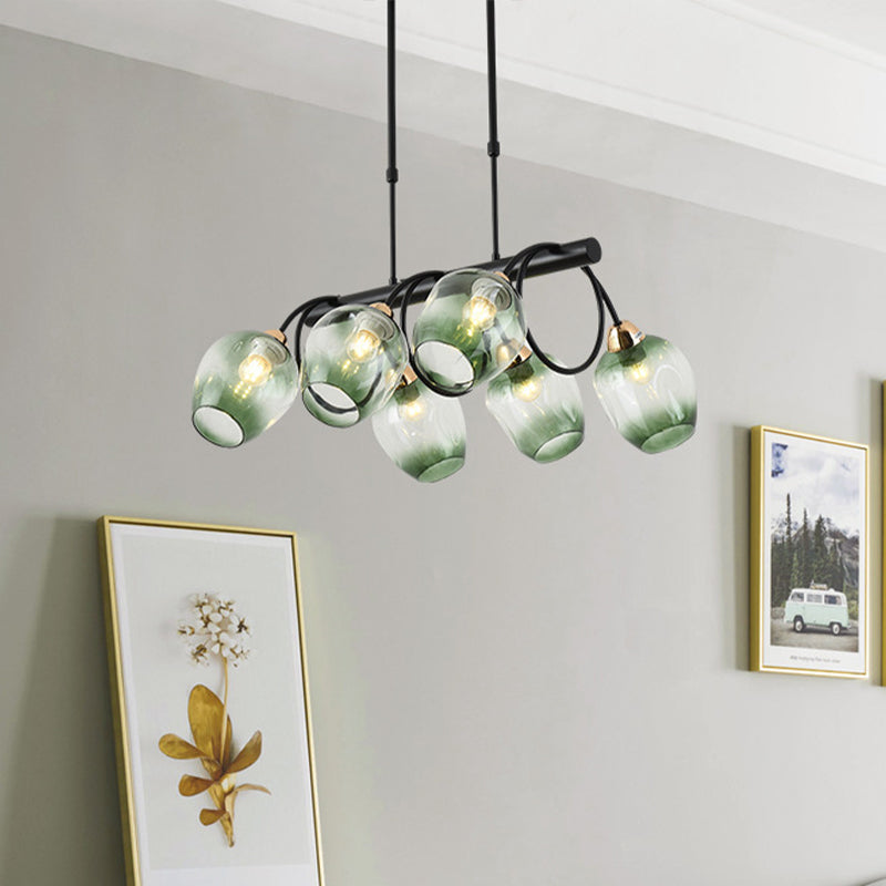 Blue Dimpled Glass Bud Pendant Contemporary 6 Bulbs Chandelier Lighting with Gradual Design Blue Clearhalo 'Ceiling Lights' 'Chandeliers' 'Glass shade' 'Glass' 'Modern Chandeliers' 'Modern' Lighting' 512561