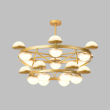 Semicircle Living Room Hanging Chandelier Cream Glass 24-Bulb Modernist Ceiling Pendant Light in Gold Clearhalo 'Ceiling Lights' 'Chandeliers' 'Glass shade' 'Glass' 'Modern Chandeliers' 'Modern' Lighting' 512594