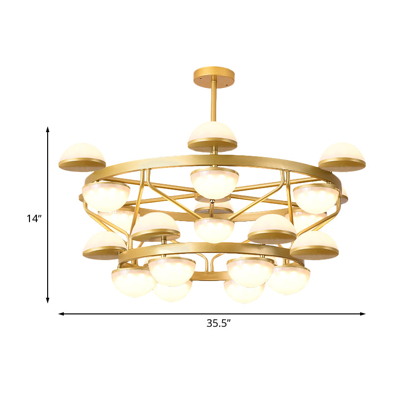 Semicircle Living Room Hanging Chandelier Cream Glass 24-Bulb Modernist Ceiling Pendant Light in Gold Clearhalo 'Ceiling Lights' 'Chandeliers' 'Glass shade' 'Glass' 'Modern Chandeliers' 'Modern' Lighting' 512595