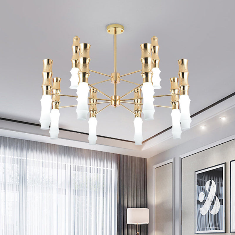 Bamboo Chandelier Lighting Post-Modern Metal 12 Heads Gold Hanging Lamp with Sputnik Design Gold Clearhalo 'Ceiling Lights' 'Chandeliers' 'Glass shade' 'Glass' 'Modern Chandeliers' 'Modern' Lighting' 512606