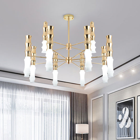 Bamboo Chandelier Lighting Post-Modern Metal 12 Heads Gold Hanging Lamp with Sputnik Design Gold Clearhalo 'Ceiling Lights' 'Chandeliers' 'Glass shade' 'Glass' 'Modern Chandeliers' 'Modern' Lighting' 512606