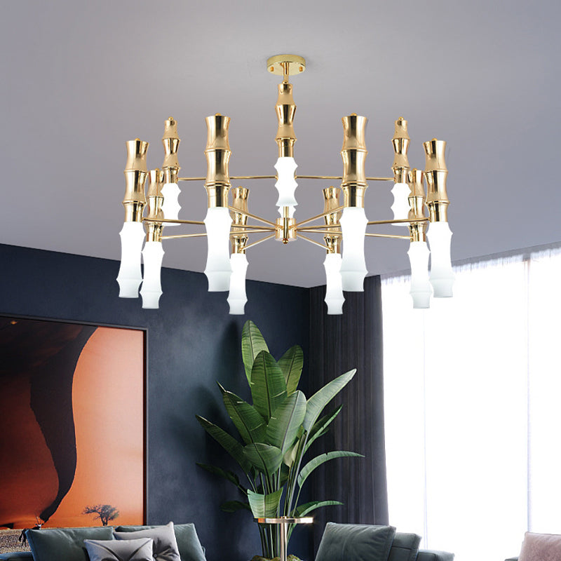 Bamboo Chandelier Lighting Post-Modern Metal 12 Heads Gold Hanging Lamp with Sputnik Design Clearhalo 'Ceiling Lights' 'Chandeliers' 'Glass shade' 'Glass' 'Modern Chandeliers' 'Modern' Lighting' 512608