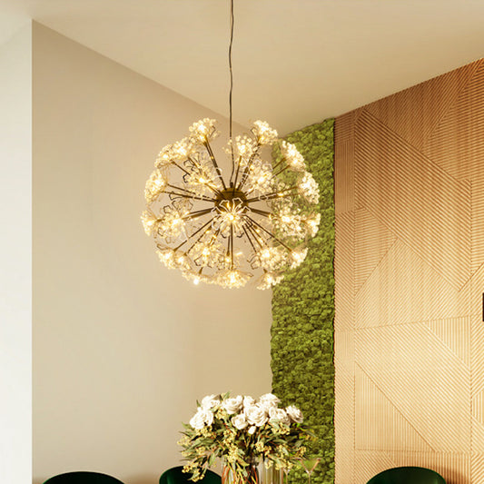 Metallic Dandelion Chandelier Pendant Light Contemporary 24 Lights Brass Hanging Ceiling Lamp Brass Clearhalo 'Ceiling Lights' 'Chandeliers' 'Modern Chandeliers' 'Modern' Lighting' 512620