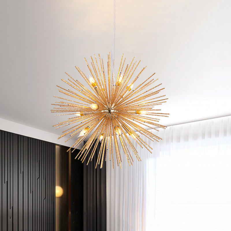 Modern Sea Urchin Hanging Lamp Aluminum 12-Light Restaurant Chandelier Lighting Fixture in Gold Gold Clearhalo 'Ceiling Lights' 'Chandeliers' 'Close To Ceiling Lights' 'Glass shade' 'Glass' 'Modern Chandeliers' 'Modern' Lighting' 512640