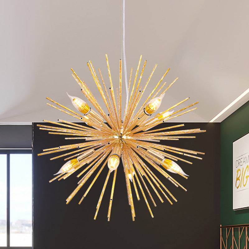 Modern Sea Urchin Hanging Lamp Aluminum 12-Light Restaurant Chandelier Lighting Fixture in Gold Clearhalo 'Ceiling Lights' 'Chandeliers' 'Close To Ceiling Lights' 'Glass shade' 'Glass' 'Modern Chandeliers' 'Modern' Lighting' 512641