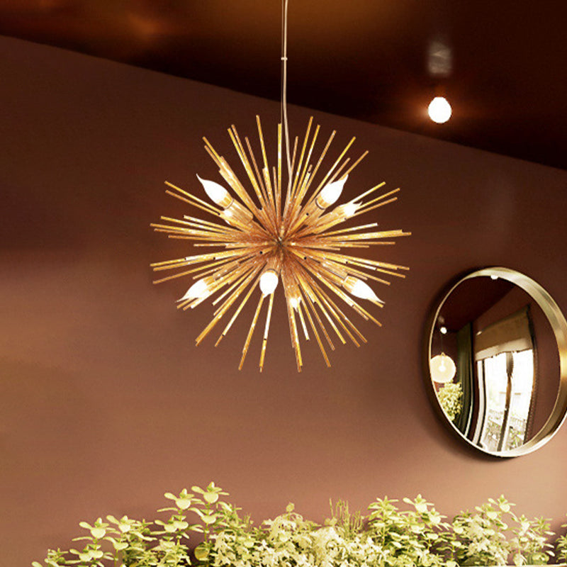 Modern Sea Urchin Hanging Lamp Aluminum 12-Light Restaurant Chandelier Lighting Fixture in Gold Clearhalo 'Ceiling Lights' 'Chandeliers' 'Close To Ceiling Lights' 'Glass shade' 'Glass' 'Modern Chandeliers' 'Modern' Lighting' 512642