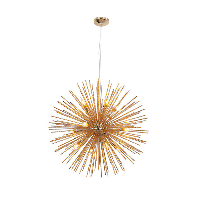 Modern Sea Urchin Hanging Lamp Aluminum 12-Light Restaurant Chandelier Lighting Fixture in Gold Clearhalo 'Ceiling Lights' 'Chandeliers' 'Close To Ceiling Lights' 'Glass shade' 'Glass' 'Modern Chandeliers' 'Modern' Lighting' 512643