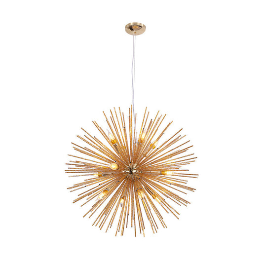 Modern Sea Urchin Hanging Lamp Aluminum 12-Light Restaurant Chandelier Lighting Fixture in Gold Clearhalo 'Ceiling Lights' 'Chandeliers' 'Close To Ceiling Lights' 'Glass shade' 'Glass' 'Modern Chandeliers' 'Modern' Lighting' 512643