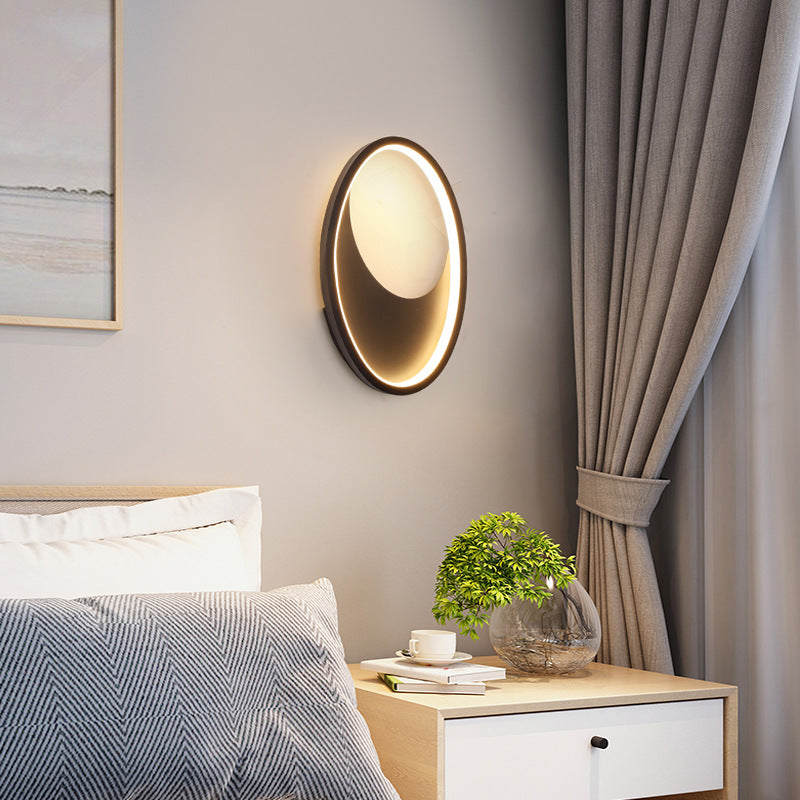 Oval Wall Sconce Light Modern Acrylic White/Black LED Wall Lamp in Warm/White Light for Bedroom Black Clearhalo 'Modern wall lights' 'Modern' 'Wall Lamps & Sconces' 'Wall Lights' Lighting' 512645