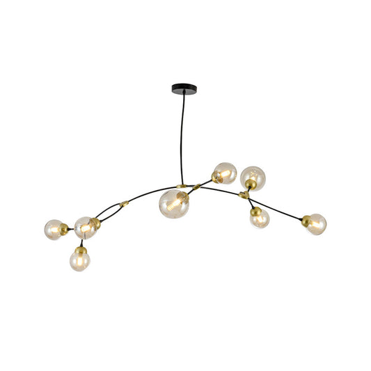 Globe Ceiling Chandelier Modernist Amber Glass 8-Head Black Linear Pendant Lamp for Living Room Clearhalo 'Ceiling Lights' 'Chandeliers' 'Close To Ceiling Lights' 'Glass shade' 'Glass' 'Modern Chandeliers' 'Modern' Lighting' 512656