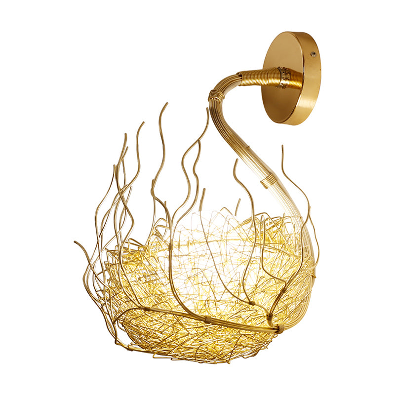Globe Glass Wall Light Fixture with Gold Nest Design Postmodern 1 Light Sconce Light, 8.5"/10" Wide Clearhalo 'Cast Iron' 'Glass' 'Industrial' 'Modern wall lights' 'Modern' 'Tiffany' 'Traditional wall lights' 'Wall Lamps & Sconces' 'Wall Lights' Lighting' 512661