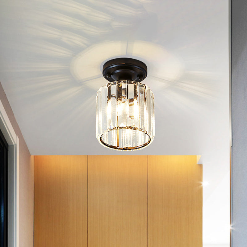 Clear Glass Cylinder Flush Light Fixture Modernist 1-Light Flush Mount Ceiling Lamp in Black for Corridor Clearhalo 'Ceiling Lights' 'Close To Ceiling Lights' 'Close to ceiling' 'Flush mount' Lighting' 512666