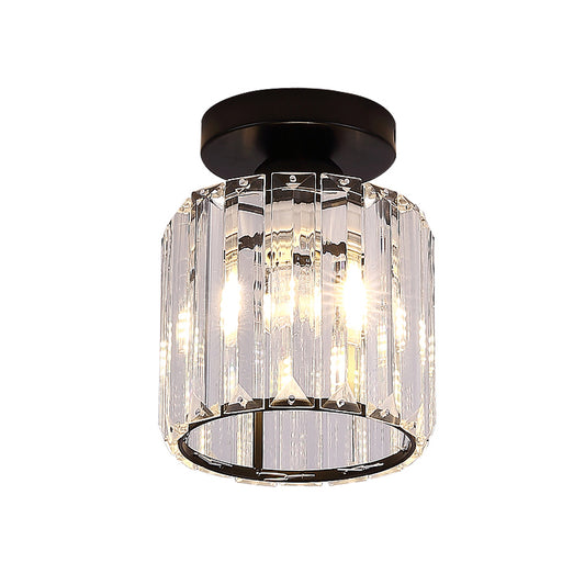 Clear Glass Cylinder Flush Light Fixture Modernist 1-Light Flush Mount Ceiling Lamp in Black for Corridor Clearhalo 'Ceiling Lights' 'Close To Ceiling Lights' 'Close to ceiling' 'Flush mount' Lighting' 512667