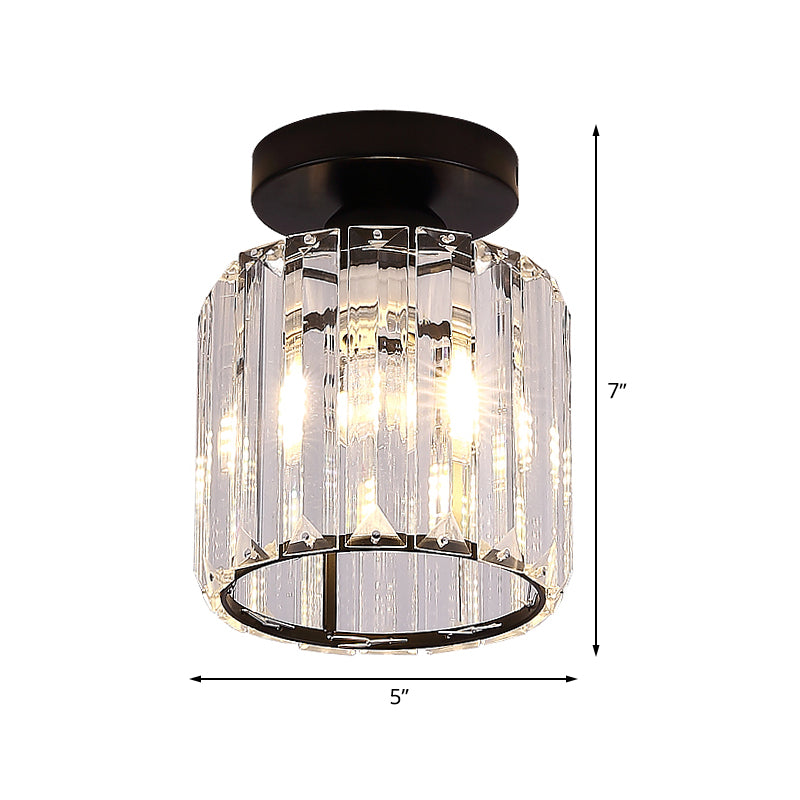 Clear Glass Cylinder Flush Light Fixture Modernist 1-Light Flush Mount Ceiling Lamp in Black for Corridor Clearhalo 'Ceiling Lights' 'Close To Ceiling Lights' 'Close to ceiling' 'Flush mount' Lighting' 512668