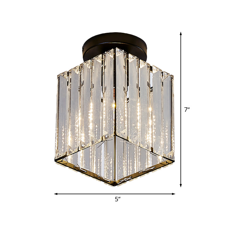 Black Cube Flushmount Lighting Modern 1 Bulb Clear Glass Flush Mount Lamp Fixture for Hallway Clearhalo 'Ceiling Lights' 'Close To Ceiling Lights' 'Close to ceiling' 'Flush mount' Lighting' 512673