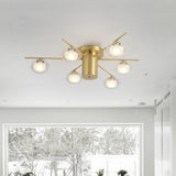 Radial Flush Mount Post Modern Metal 6 Heads Brass LED Flush Ceiling Light with Oval Clear Glass Shade Brass Clearhalo 'Ceiling Lights' 'Close To Ceiling Lights' 'Close to ceiling' 'Flush mount' Lighting' 512674