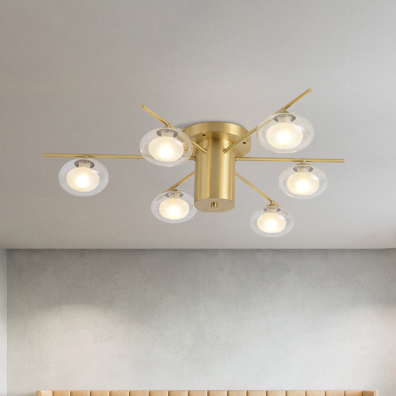 Radial Flush Mount Post Modern Metal 6 Heads Brass LED Flush Ceiling Light with Oval Clear Glass Shade Clearhalo 'Ceiling Lights' 'Close To Ceiling Lights' 'Close to ceiling' 'Flush mount' Lighting' 512675