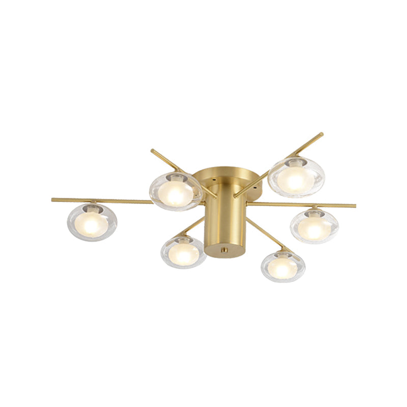 Radial Flush Mount Post Modern Metal 6 Heads Brass LED Flush Ceiling Light with Oval Clear Glass Shade Clearhalo 'Ceiling Lights' 'Close To Ceiling Lights' 'Close to ceiling' 'Flush mount' Lighting' 512676