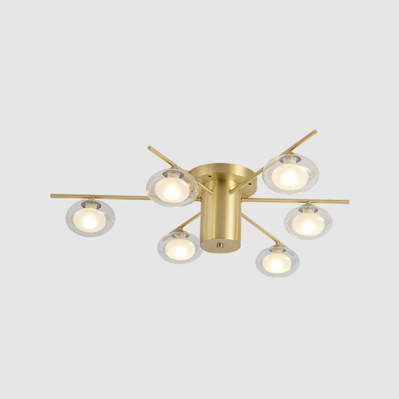 Radial Flush Mount Post Modern Metal 6 Heads Brass LED Flush Ceiling Light with Oval Clear Glass Shade Clearhalo 'Ceiling Lights' 'Close To Ceiling Lights' 'Close to ceiling' 'Flush mount' Lighting' 512677