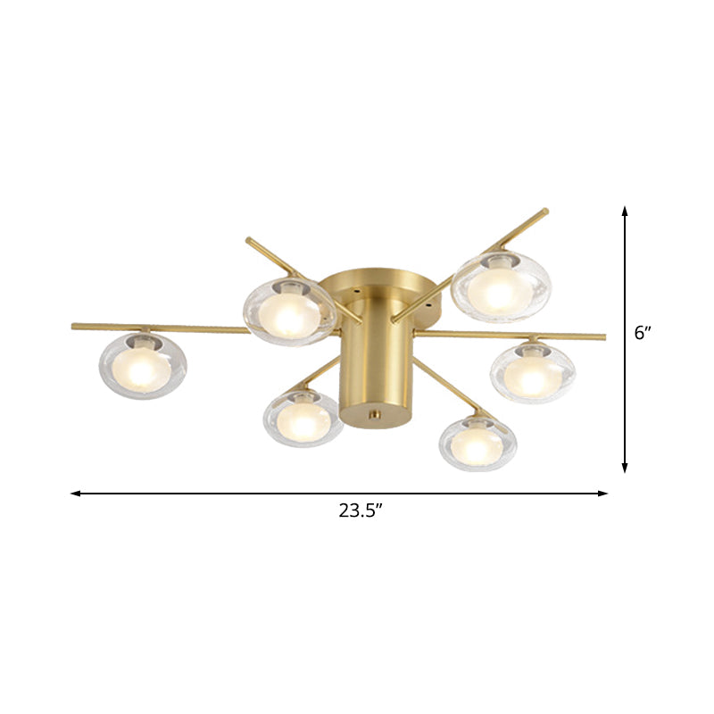 Radial Flush Mount Post Modern Metal 6 Heads Brass LED Flush Ceiling Light with Oval Clear Glass Shade Clearhalo 'Ceiling Lights' 'Close To Ceiling Lights' 'Close to ceiling' 'Flush mount' Lighting' 512678