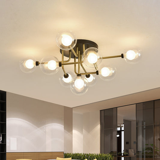 Clear Glass Sphere Semi Flush Lighting Modernism 9 Bulbs LED Ceiling Flush Mount in Gold Gold Clearhalo 'Ceiling Lights' 'Close To Ceiling Lights' 'Close to ceiling' 'Glass shade' 'Glass' 'Pendant Lights' 'Semi-flushmount' Lighting' 512679