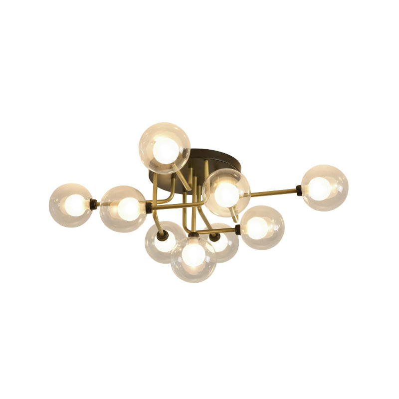 Clear Glass Sphere Semi Flush Lighting Modernism 9 Bulbs LED Ceiling Flush Mount in Gold Clearhalo 'Ceiling Lights' 'Close To Ceiling Lights' 'Close to ceiling' 'Glass shade' 'Glass' 'Pendant Lights' 'Semi-flushmount' Lighting' 512681