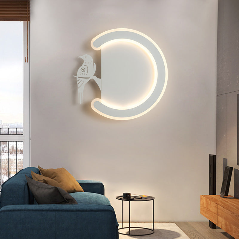 C-Shape and Bird toward Left/Right Acrylic Wall Sconce Light Contemporary White LED Wall Lamp in Warm/White Light White Left Clearhalo 'Modern wall lights' 'Modern' 'Wall Lamps & Sconces' 'Wall Lights' Lighting' 512712