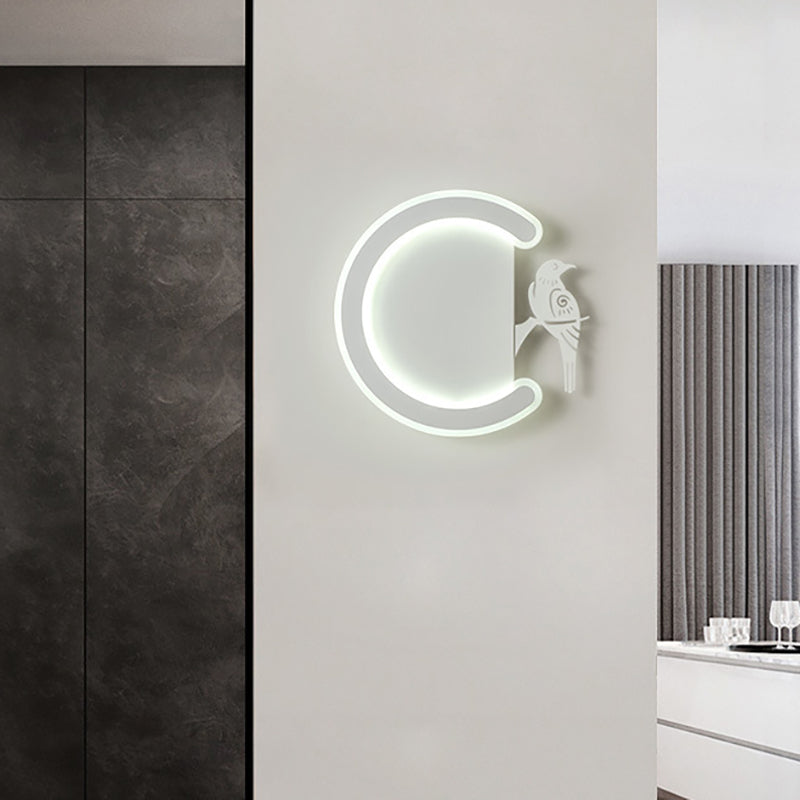 C-Shape and Bird toward Left/Right Acrylic Wall Sconce Light Contemporary White LED Wall Lamp in Warm/White Light White Right Clearhalo 'Modern wall lights' 'Modern' 'Wall Lamps & Sconces' 'Wall Lights' Lighting' 512717