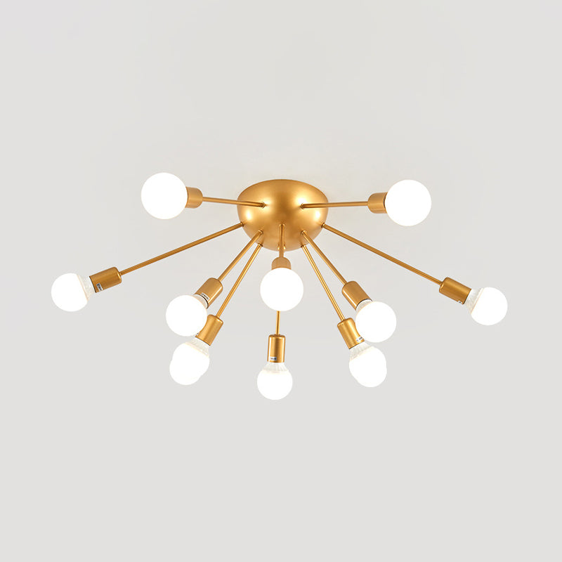 Brass Sputnik Flush Ceiling Light Modern 12-Light Metallic Semi Flush Lamp Fixture for Living Room Clearhalo 'Ceiling Lights' 'Close To Ceiling Lights' 'Close to ceiling' 'Glass shade' 'Glass' 'Semi-flushmount' Lighting' 512724