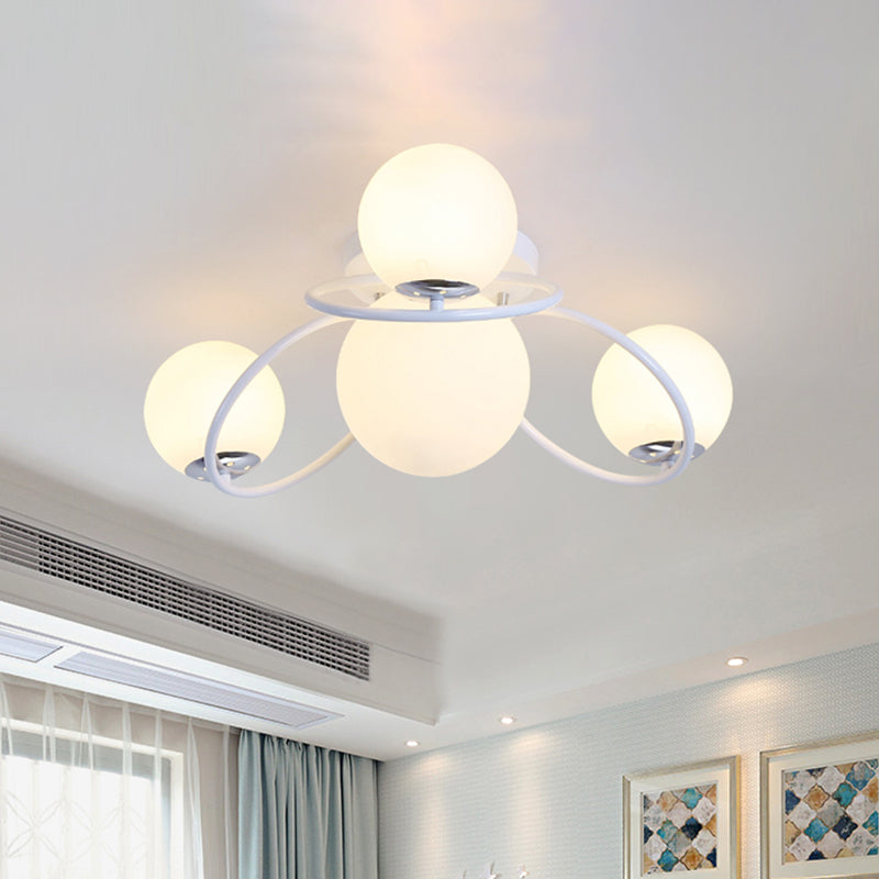 4-Bulb Bedroom Flush Lighting Modernism White/Black Ceiling Flush Mount with Round Milk Glass Shade White Clearhalo 'Ceiling Lights' 'Close To Ceiling Lights' 'Close to ceiling' 'Flush mount' Lighting' 512740